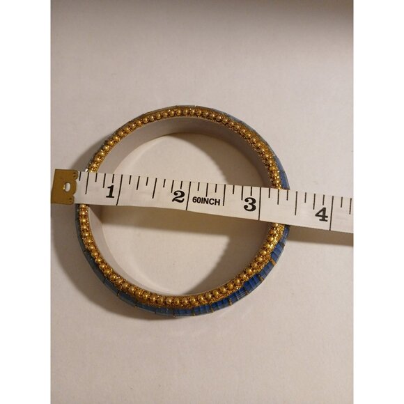 Blue Mosaic Bangle Bracelet Boho Gold Tone Glittery Textured 8 Inch - Picture 4 of 7